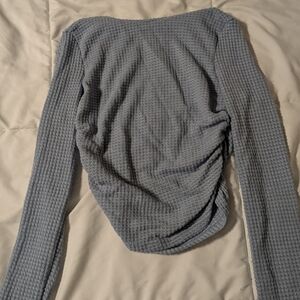Waffle Knit Long Sleeve Top in Light Blue